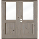 Farmhouse Knotty Alder Half Clear Glass Exterior Double Door - Krosswood