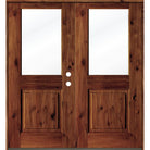Farmhouse Knotty Alder Half Clear Glass Exterior Double Door - Krosswood