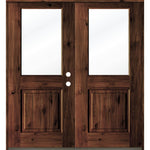 Farmhouse Knotty Alder Half Lite Glass V-Groove Exterior Double Door - Krosswood