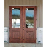 Farmhouse Knotty Alder Half Lite Glass V-Groove Exterior Double Door - Krosswood