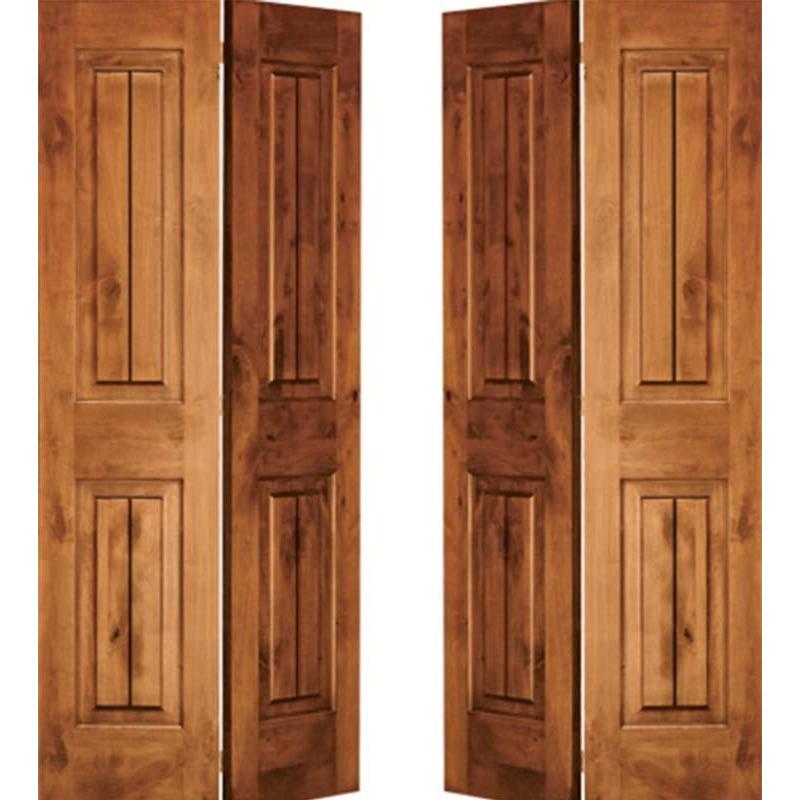 Farmhouse Knotty Alder V-Groove Bi-Fold Interior Double Door - Krosswood
