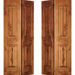 Farmhouse Knotty Alder V-Groove Bi-Fold Interior Double Door - Krosswood