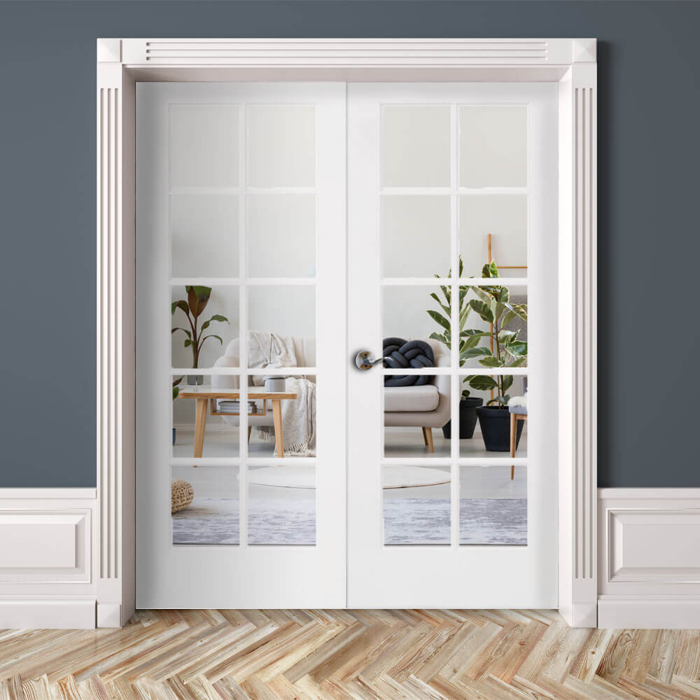 French 10 Lite Clear Glass MDF Interior Double Door - Krosswood