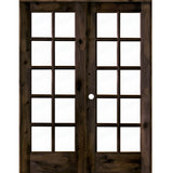 French Knotty Alder 10 Lite Clear Glass Interior Double Doors - Krosswood