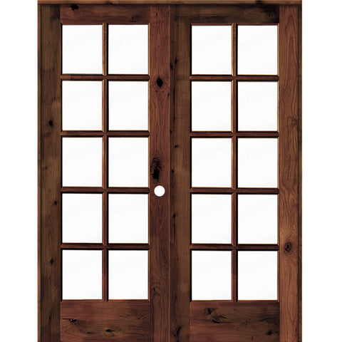 French Knotty Alder 10 Lite Clear Glass Interior Double Doors - Krosswood