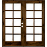 French Knotty Alder 10 Lite Glass Exterior Double Door - Krosswood