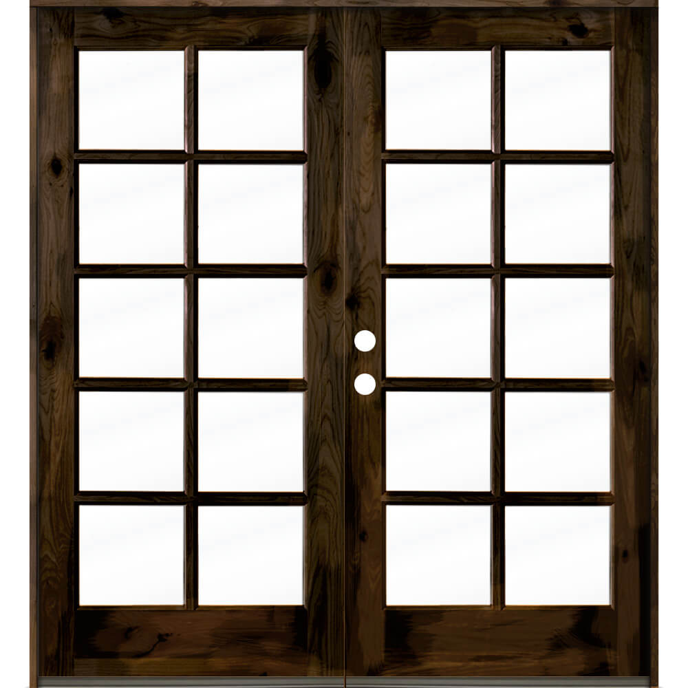 French Knotty Alder 10 Lite Glass Exterior Double Door - Krosswood