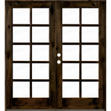 French Knotty Alder 10 Lite Glass Exterior Double Door - Krosswood