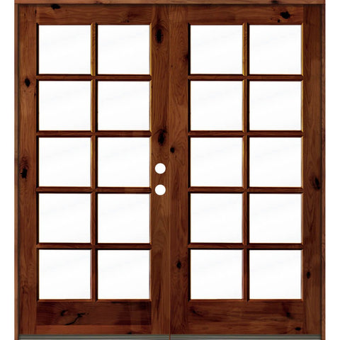 French Knotty Alder 10 Lite Glass Exterior Double Door - Krosswood