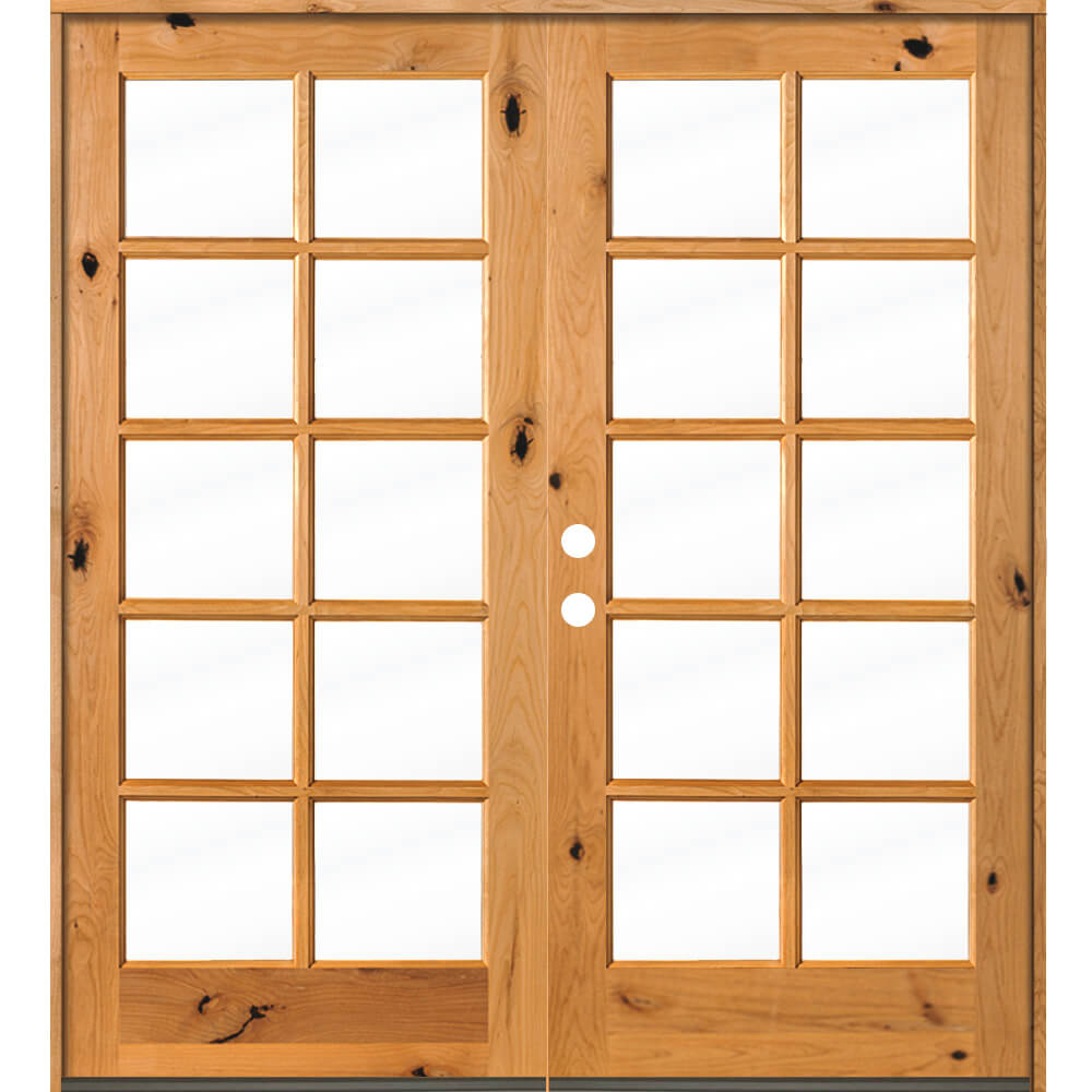 French Knotty Alder 10 Lite Glass Exterior Double Door - Krosswood