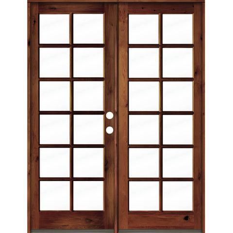 French Knotty Alder Wood 12 Lite Clear Glass Exterior Double Door - Krosswood