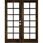 French Knotty Alder Wood 12 Lite Clear Glass Exterior Double Door - Krosswood