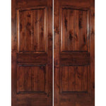 Knotty Alder 1-3/4" 2 Panel Common Arch with V-Grooves Interior Double Doors - Krosswood