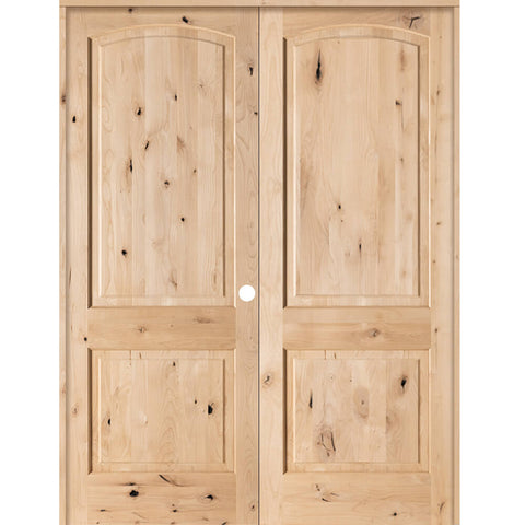 Knotty Alder 1-3/8" 2 Panel Top Rail Arch Interior Double Doors - Krosswood