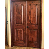 Knotty Alder 1-3/8" 2 Panel Top Rail Arch Interior Double Doors - Krosswood