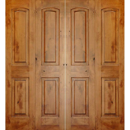Knotty Alder 2 Panel Top Rail Arch Bi-Fold Interior Double doors - Krosswood