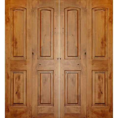 Knotty Alder 2 Panel Top Rail Arch Bi-Fold Interior Double doors - Krosswood