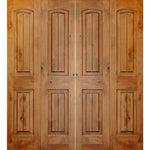 Knotty Alder 2 Panel Top Rail Arch with V-Grooves Bi-Fold Interior Double Doors - Krosswood