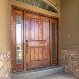 Knotty Alder 2 Panel V-Groove Arch Top Exterior Door - Krosswood