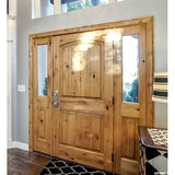 Knotty Alder 2 Panel V-Groove Arch Top Exterior Door - Krosswood