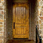 Knotty Alder 2 Panel V-Groove Arch Top Exterior Door - Krosswood