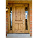 Knotty Alder 2 Panel V-Groove Arch Top Exterior Door - Krosswood