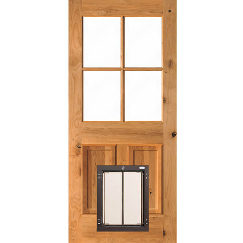 Knotty Alder 4 Lite Clear Glass Exterior Wood Dog Door - Krosswood