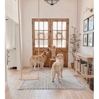 Knotty Alder 9-Lite Clear Glass Exterior Door with Large Dog Door - Krosswood