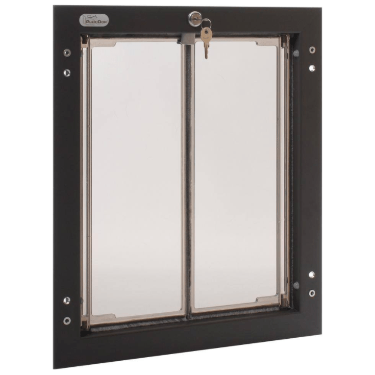 Knotty Alder 9-Lite Clear Glass Exterior Door with Large Dog Door - Krosswood