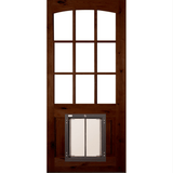 Knotty Alder Clear Glass Arch Top Exterior Door with Dog Door - Krosswood