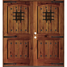 Mediterranean Knotty Alder Arch Top Speakeasy Exterior Double Door - Krosswood