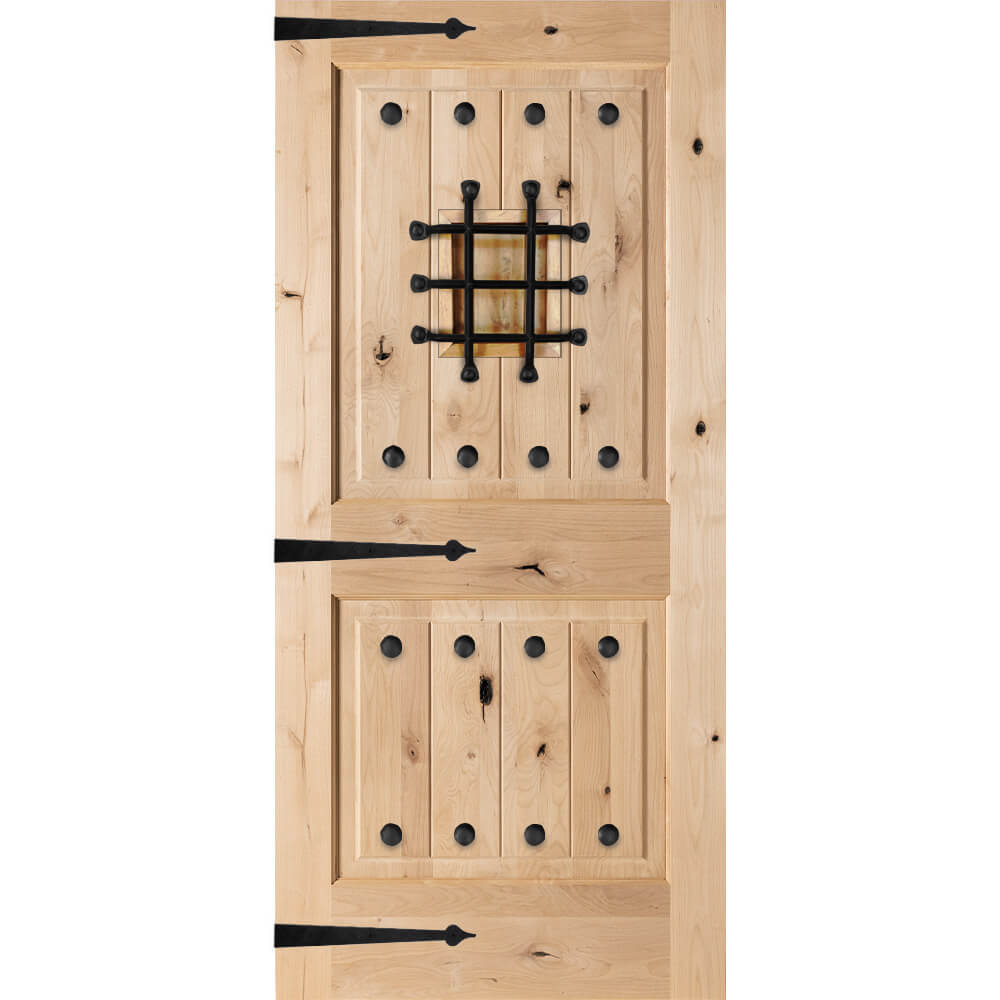 Mediterranean Knotty Alder Square Top Speakeasy Wood Door | Krosswood
