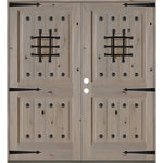 Mediterranean Speakeasy Glass Window Square Top Exterior Double Door - Krosswood