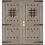 Mediterranean Speakeasy Glass Window Square Top Exterior Double Door - Krosswood