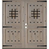 Mediterranean Speakeasy Glass Window Square Top Exterior Double Door - Krosswood