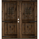Mediterranean Speakeasy Glass Window Square Top Exterior Double Door - Krosswood