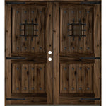 Mediterranean Speakeasy Glass Window Square Top Exterior Double Door - Krosswood