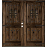 Mediterranean Speakeasy Glass Window Square Top Exterior Double Door - Krosswood