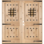 Mediterranean Speakeasy Glass Window Square Top Exterior Double Door - Krosswood