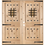 Mediterranean Speakeasy Glass Window Square Top Exterior Double Door - Krosswood