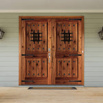 Mediterranean Speakeasy Glass Window Square Top Exterior Double Door - Krosswood