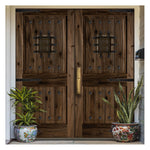 Mediterranean Speakeasy Glass Window Square Top Exterior Double Door - Krosswood