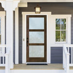 Modern Douglas Fir 3 Lite Satin Etched Glass Exterior Door - Krosswood