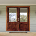 Modern Farmhouse Knotty Alder 3/4 Lite Glass Exterior Double Door - Krosswood