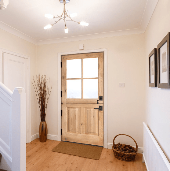 Modern Farmhouse Knotty Alder 4 Lite Glass Exterior Dutch Door - Krosswood