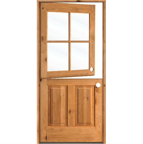 Modern Farmhouse Knotty Alder 4 Lite Glass Exterior Dutch Door - Krosswood