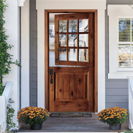 Modern Farmhouse Knotty Alder 9 Lite Exterior Dutch Door - Krosswood