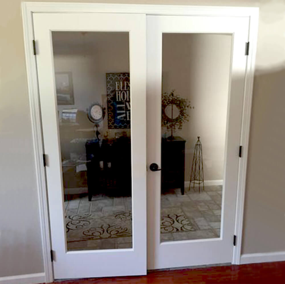 Full Light Window Primed MDF Full Lite Tempered Clear Glass Double French Doors ...