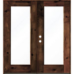 Modern Knotty Alder Full Lite Clear Exterior Double Door - Krosswood