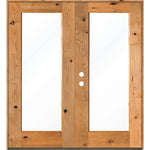 Modern Knotty Alder Full Lite Clear Exterior Double Door - Krosswood